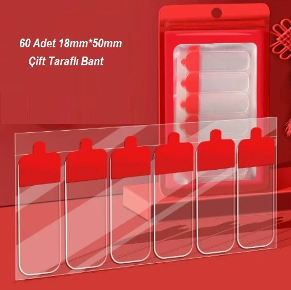 ETT 60 Parça Nano Güçlü Çift Taraflı Bant 18x50mm - Hazır Kesim, İz Bırakmaz Montaj ürün görseli 1