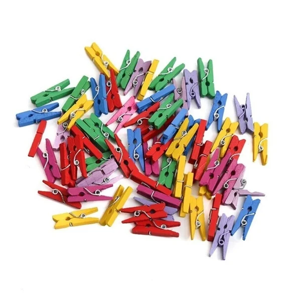ETT 100'lü Renkli Ahşap Mandal Seti 2.5 cm - Dekoratif Mini Fotoğraf ve El Sanatları Mandalı ürün görseli 1
