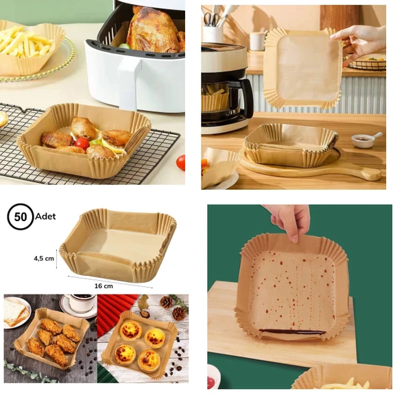ETT Airfryer Fritöz Pişirme Kağıdı Kare XL/XXL 50 Adet | Yapışmaz & Yağ Geçirmez Kolay Temizlik ürün görseli 1
