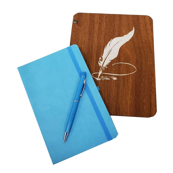 ETT Kişiye Özel Ahşap Kutulu Deri Defter ve Metal Kalem Seti | Anlamlı Hediye ürün görseli 1