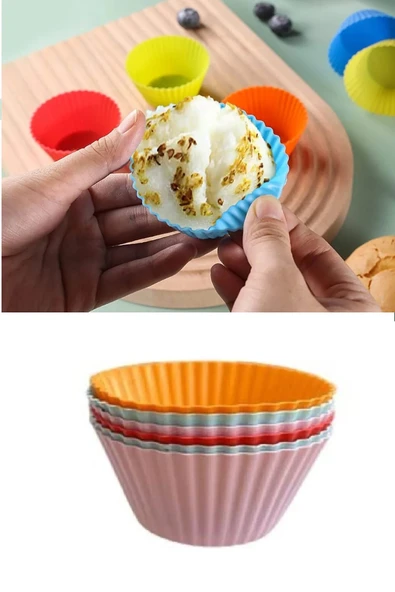 ETT 6 Adet Renkli Mini Silikon Muffin Kek Cupcake Kalıbı Yıkanabilir Tırtıklı Fırın Kabı ürün görseli 1
