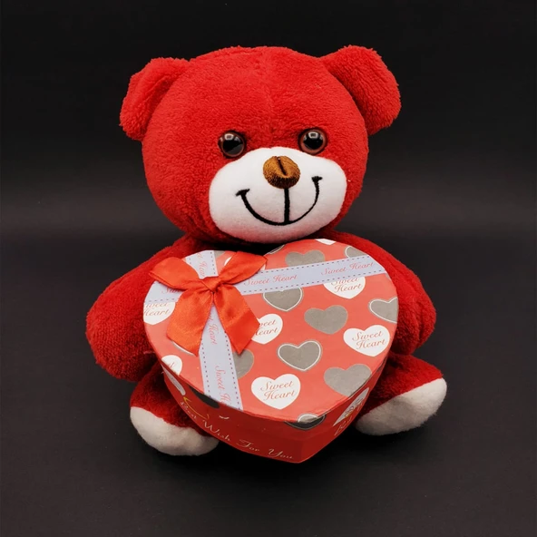 ETT Kırmızı Kalp Kutulu Peluş Ayıcık 25cm - Sevgiliye En Tatlı Özel Hediye ürün görseli 1