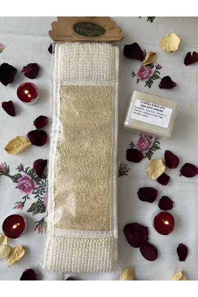 ETT Uzun Sırt Kabak Lifi & Eşek Sütlü Sabunlu Çift Taraflı Doğal Kese - Cilt Temizliği ve Peeling ürün görseli 1