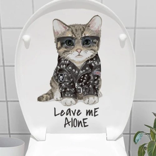 ETT Decohandy Leave Me Alone 3D Kedi Klozet Etiketi | Esprili Banyo Tuvalet Stickerı ürün görseli 1