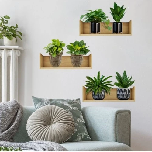 Raflı Bitki Tasarımlı Yapışkanlı Sticker 20*30 cm 3lü Set ürün görseli 1