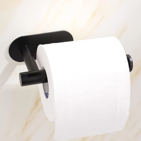 Kendinden Yapışkanlı Tuvalet Kağıtlığı - Mat Siyah Modern Banyo Rulo Askısı ürün görseli 1
