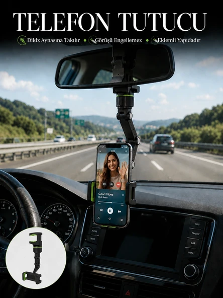 Dikiz Aynası Telefon Tutucu Katlanabilir Ayarlanabilir Araç İçi Telefon Standı ürün görseli 1