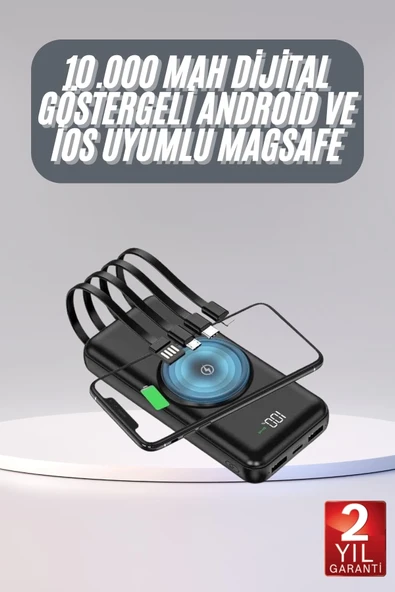 Kablosuz Çoklu Şarj Girişli 10.000 Mah Kablolu Powerbank Taşınabilir ürün görseli 1