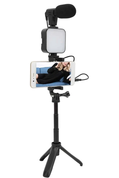 Video Making Kit Telefon Tutucu Vlog Video Mini Led Işıklı - Resim 5