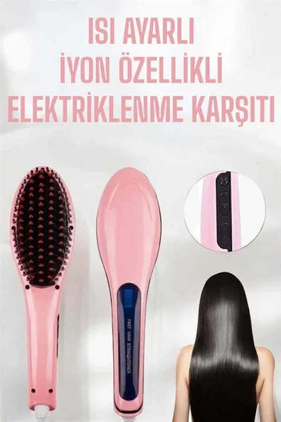 Fön Etkili Saç Düzleştirici Tarak Yıpranma Karşıtı Döner Kablo Isı Ayarlı ürün görseli 1