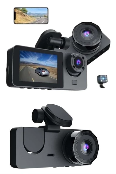 3 Kameralı 2 İnç 1080P Araç İçi Kamera Sürüş Kamerası CarPlay ürün görseli 1