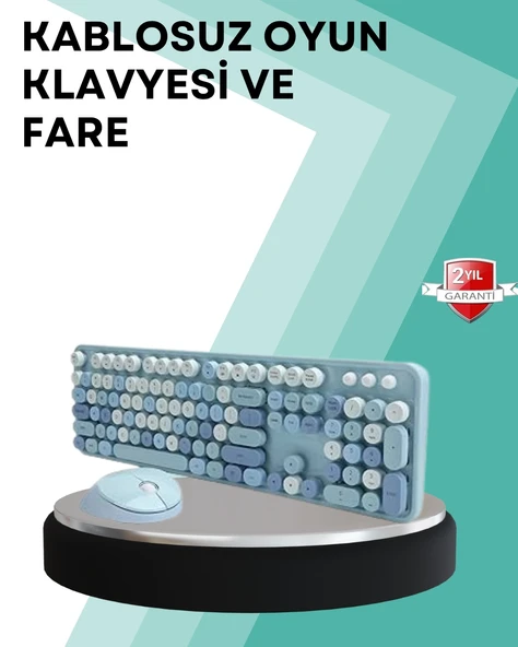 Kablosuz Klavye ve Mouse Seti – Sessiz Tuş, Retro Tasarım ürün görseli 1