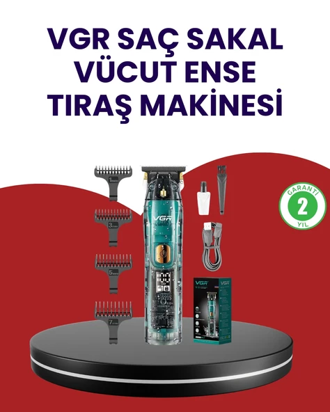 VGR V-695 Şarjlı Profesyonel Erkek Saç Sakal Tıraş Makinesi IPX7 Su Geçirmez ürün görseli 1