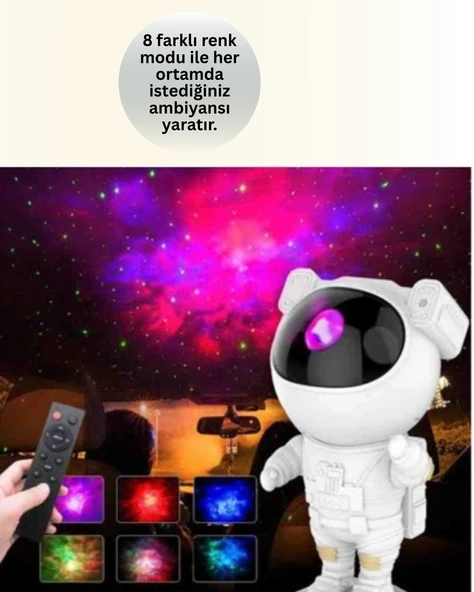 Bluetooth ve Dahili Ses Özellikli Astronot Projeksiyon Lambası - Resim 2