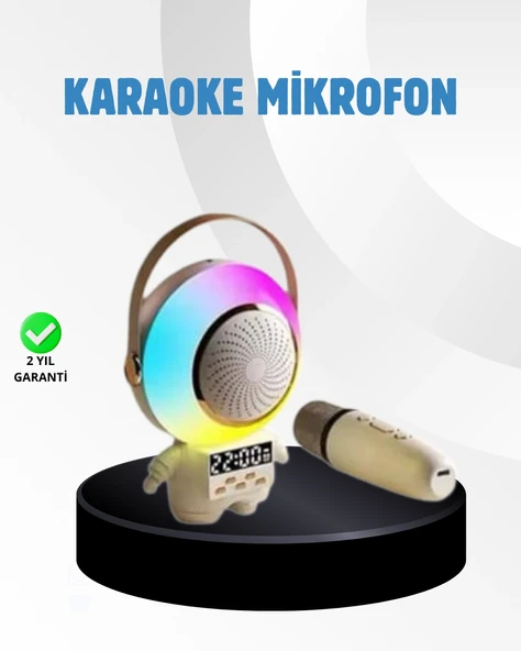 Renkli Işıklı Astronot Mini Bluetooth Speaker ve Karaoke Mikrofon ürün görseli 1