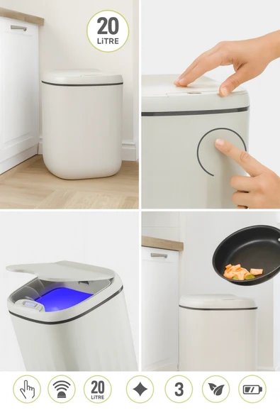 20 Litre Sensörlü Açıp Kapanan Akıllı Teknolojik Çöp Kovası 4 Pil Yanında ürün görseli 1