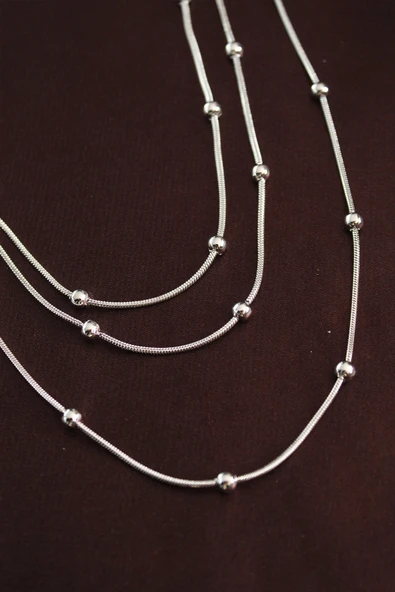 316L Çelik Gümüş Renk Minimal Topçuk Model Çoklu Kolye ürün görseli 1