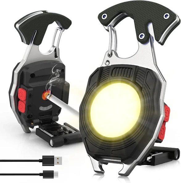 Çok Fonksiyonlu Deprem ve Acil Durum Feneri - 6 Modlu Şarj Edilebilir Şişe Açacaklı Çakmaklı Mini LED Fener ürün görseli 1