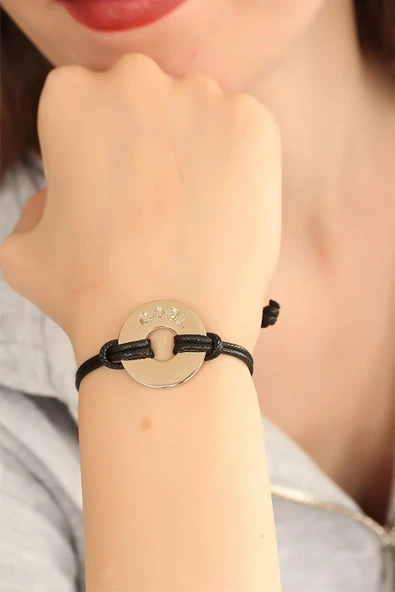 COOL (Havalı) Siyah Deri İpli Unisex Mood Bileklik ürün görseli 1