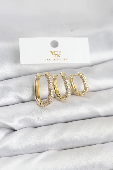 Pirinç Gold Renk Zirkon Taşlı Halka Model YSX Trio Küpe Seti ürün görseli 1