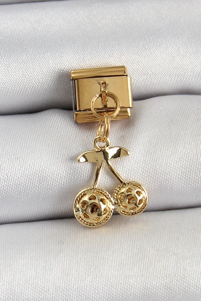 316L Çelik Sallantılı Zirkon Taşlı Fiyonk Model Gold Renk Nomination C316L Çelik Sallantılı Kiraz Model Gold Renk Nomination Charm ürün görseli 1