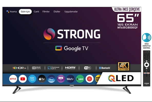 Strong MT65EG8000QF 4K Ultra HD 65" 165 Ekran Uydu Alıcılı Google Smart QLED TV ürün görseli 1