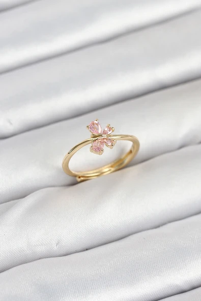 Pirinç Gold Renk Pembe Kelebek Kadın Yüzük ürün görseli 1