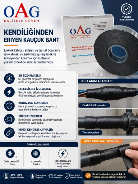 OAG Eriyen Bant 19x0.76mm 8mt (DAR) Kablo İzalasyonu İçin Kendiliğinden Eriyen Bant ürün görseli 1