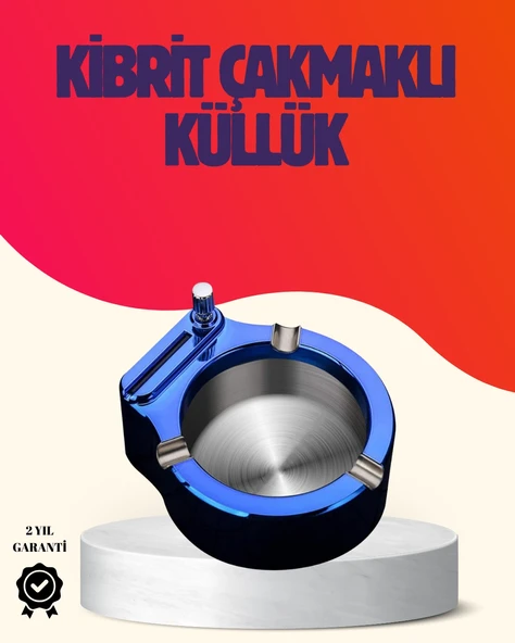 Yuvarlak Metal Küllük Çakmak Entegreli Dayanıklı Yapı ürün görseli 1