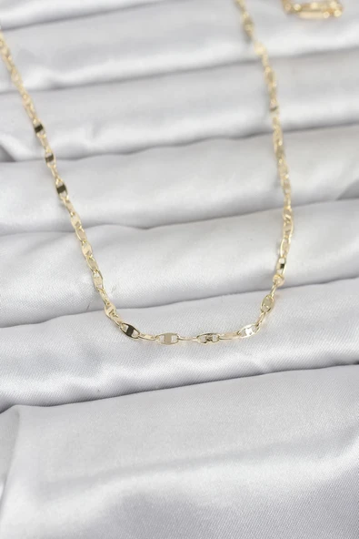 CM 14K Gold Renk Yassı Gemici Zincir Model 60 cm Kadın Kolye ürün görseli 1