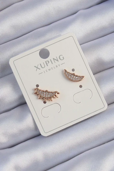 Xuping Rose Renk Zirkon Taşlı Ay ve Güneş Tasarımlı Küpe ürün görseli 1