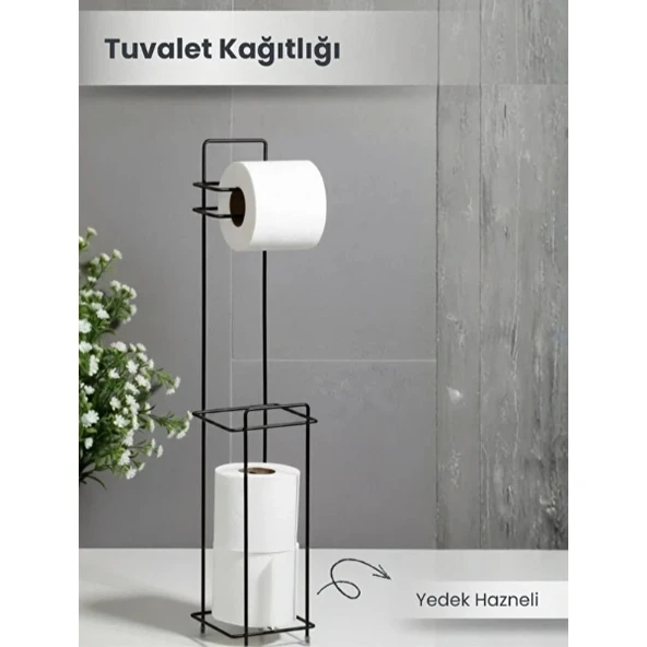 Siyah Standlı Yedek Hazneli Tuvalet Kağıtlığı ürün görseli 1