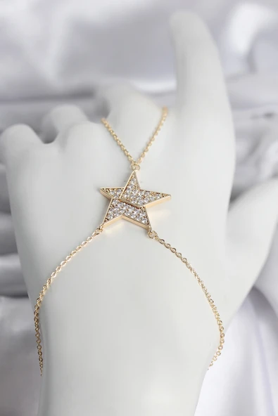 Pirinç Gold Renk Zirkon Taşlı Yıldız Model Kadın Şahmeran ürün görseli 1