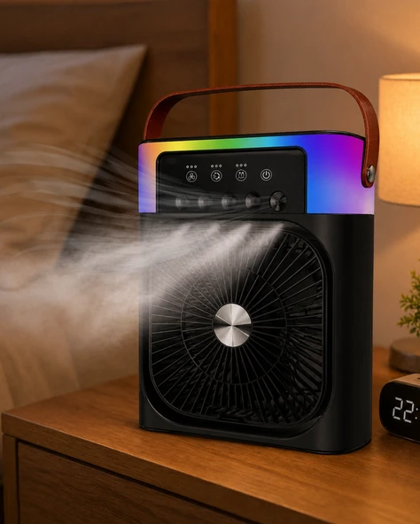 RGB Işıklı Buharlı Masaüstü Fan Sessiz Çalışan USB Şarjlı Taşınabilir Fan ürün görseli 1