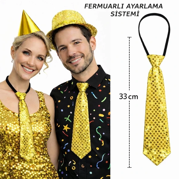 Altın Renk Pul Payetli Işıltılı Parti Kravatı 33 cm ürün görseli 1