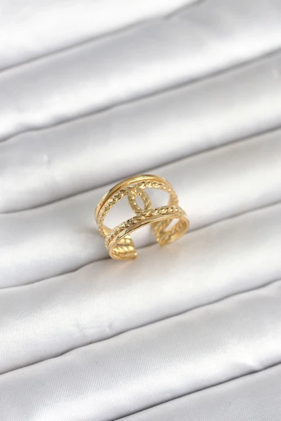 316L Çelik Gold Renk Burgu Düğüm Model Kadın Yüzük ürün görseli 1