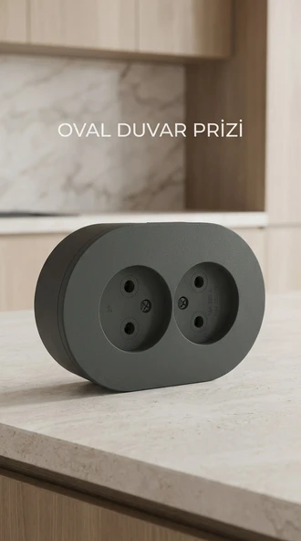 Antrasit Renkli Çift Topraklı Elektrik Prizi Sıva Üstü Modern Tasarım ürün görseli 1