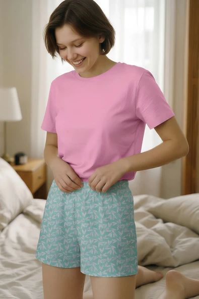 %100 Pamuk Kısa Kollu Şortlu Pijama Takımı ürün görseli 1