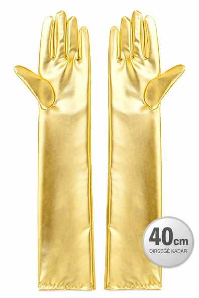 Altın Renk Dirsek Altı Lüks Saten Eldiven 40 cm - Resim 3