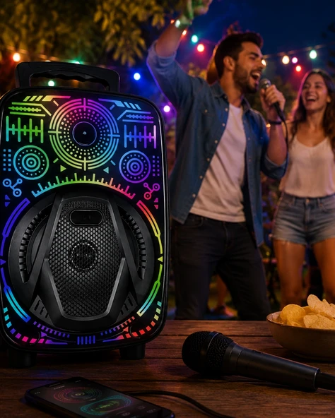 8 İnç Taşınabilir Karaoke Hoparlör Mikrofonlu RGB Işıklı Bluetooth Speaker ürün görseli 1