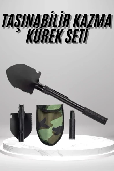 Pusulalı Katlanabilen Portatif Çantalı Mini Kazma Kürek Seti ürün görseli 1