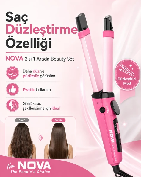 Kadınlar İçin Saç Düzleştirme ve Dalga Yapma Özellikli 2 Fonksiyonlu Maşa ürün görseli 1