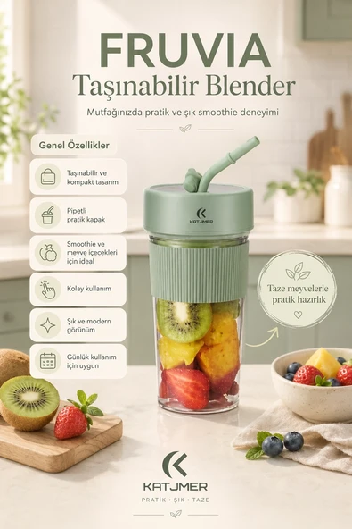 Pratik Kullanımlı Şarjlı Meyve Suyu Blenderı Kapaklı Pipetli Smoothie Hazneli ürün görseli 1