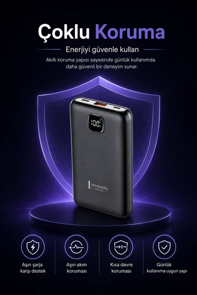 Cep Telefonu Uyumlu 10000 mAh Dijital Göstergeli Hızlı Şarj Powerbank ürün görseli 1