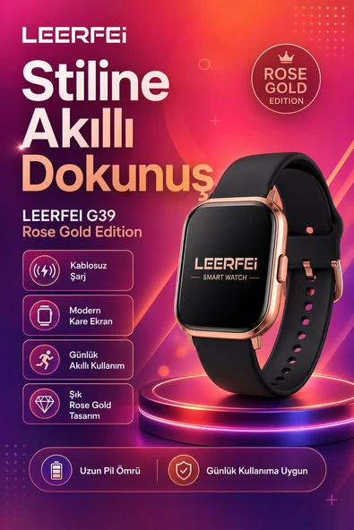 Spor Modlu Kablosuz Şarjlı Akıllı Saat Mesaj Bildirimli Rose Gold Tasarımlı Model ürün görseli 1