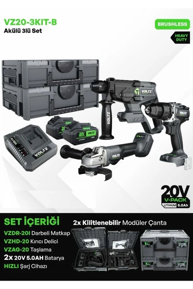 Voltz VZ20-3KIT-B AKÜLÜ ÜÇLÜ SET ürün görseli 1