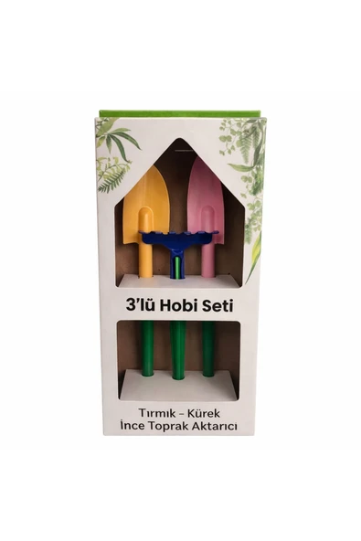 NSE 3’lü Mini Bahçe Hobi Seti – Tırmık, Kürek ve Toprak Aktarıcı Mini Bahçe Aletleri ürün görseli 1