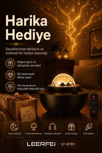 Yıldız Efektli Projektör Gece Lambası Müzik Destekli Ambiyans Ve Parti Işığı ürün görseli 1