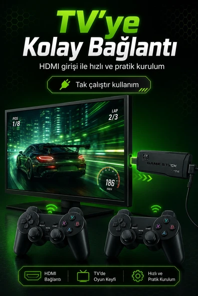 2.4G Kablosuz Oyun Konsolu HDMI TV Bağlantılı Çift Kollu Klasik Oyun Seti ürün görseli 1
