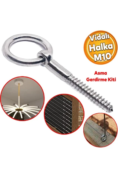 NSE 10 mm Halkalı Vida – Çelik Askı Vidası | Salıncak, Hamak, Beşik ve Tavan Askı Aparatı ürün görseli 1